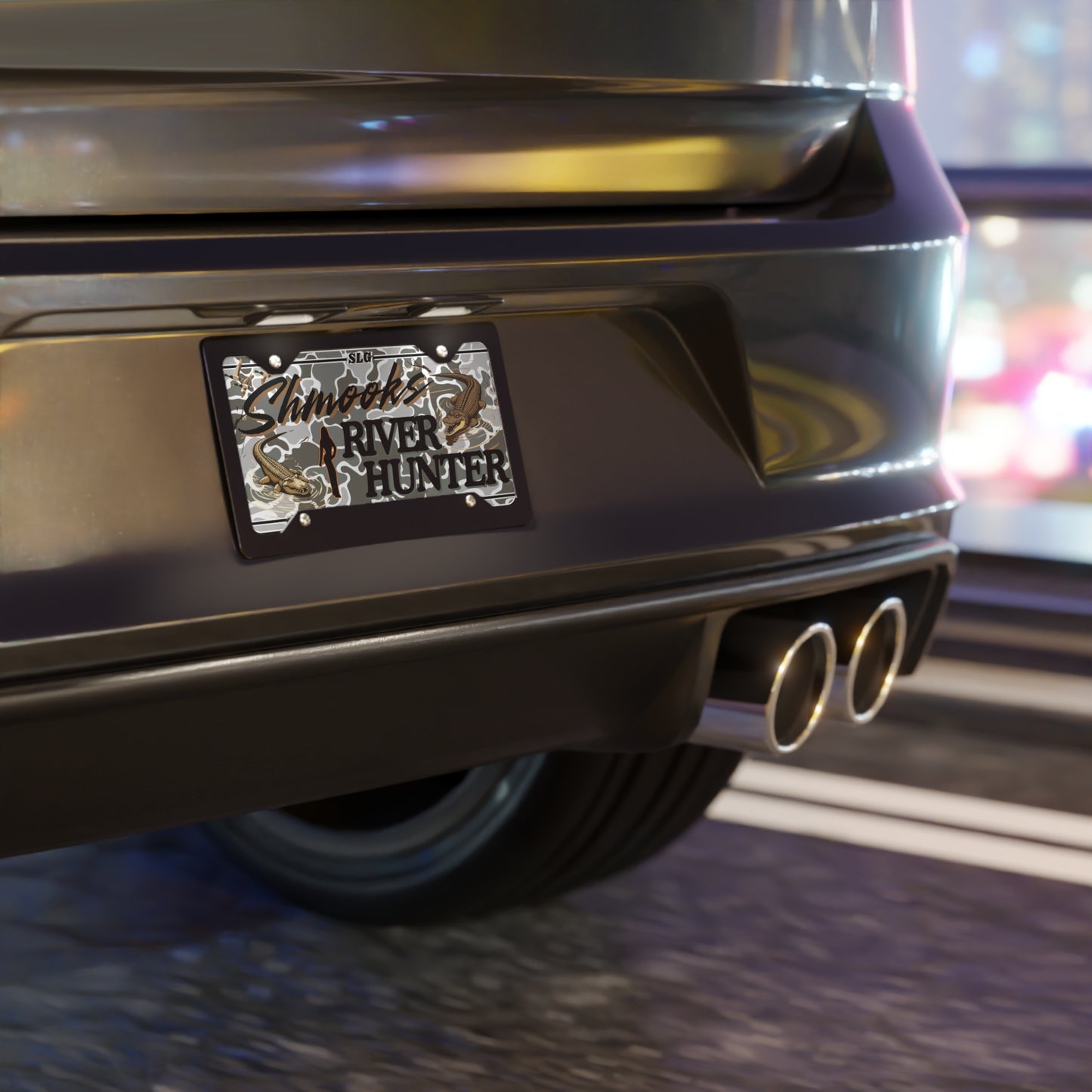 Shmooks Grey Camo "River Hunter" Vanity Plate